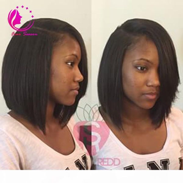 

100% необработанные полный парики шнурка девственницы перуанский короткие прямые боб полный парик человеческих волос парики для black женщин, Black;brown