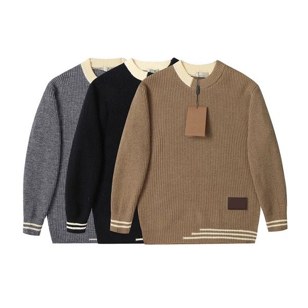 

2022 london designed men's knitted sweater with leathern lable design autumn winter pullover 15715, White;black