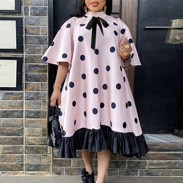 

2021 200kg vintage ruffles plus size polka dot as women will see sweet female midi bow dressed robe enlargement sleeve dtvu, Black;gray