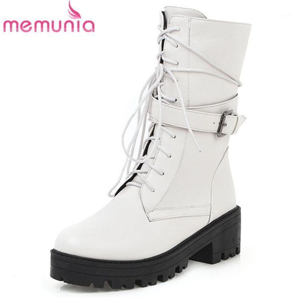 

boots memunia 2021 women ankle lace up buckle square heels platform shoes autumn winter fashion motorcycle woman1, Black