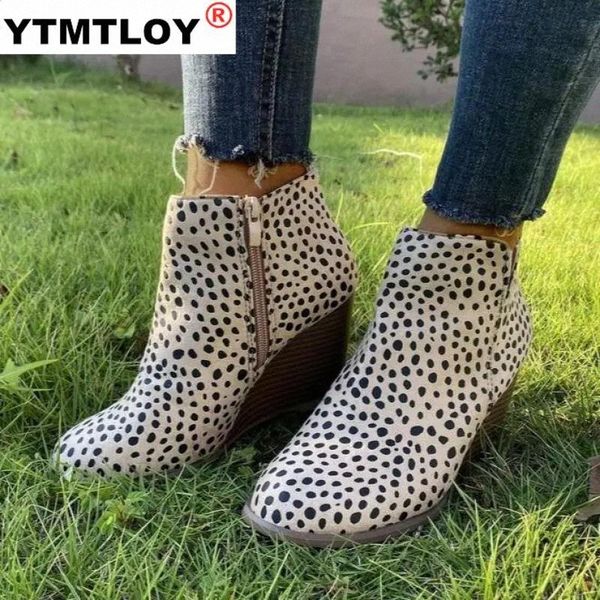 

2021new autumn boots women camel black ankle boots for women leopard print thick heel slip on ladies shoes bota feminina #a81t