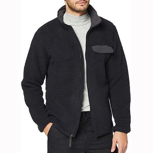 

winter coat fleece men's jacket teddy bear solid stand collar zipper jacket long sleeve men clothing casual outerwear1, Black;brown