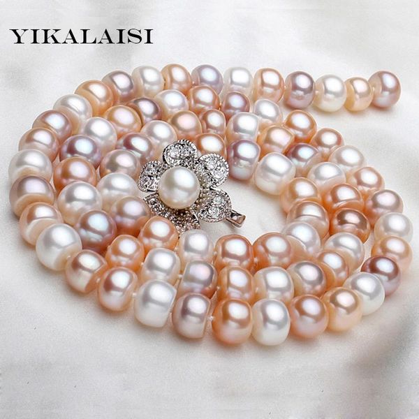 

chains yikalaisi 2021 fashion 100% real natural freshwater pearl jewelry long necklace white multi for women gifts, Silver