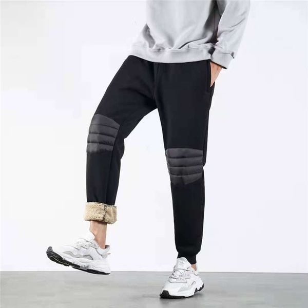 

mens pants winter thick down sport style ith letters printed side street wear hip hop track pants joggers, Black