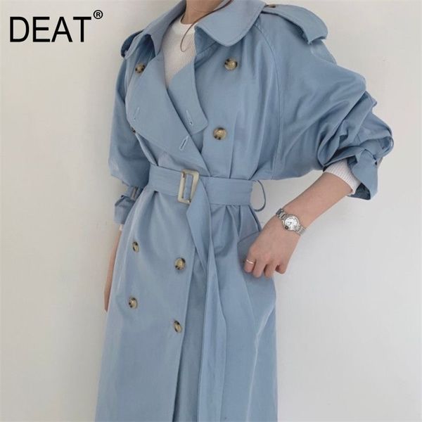 

[deat] new autumn women's trench coat full sleeve with sashes slim double breasted split back elegant fashion clothes mx040 201031, Tan;black
