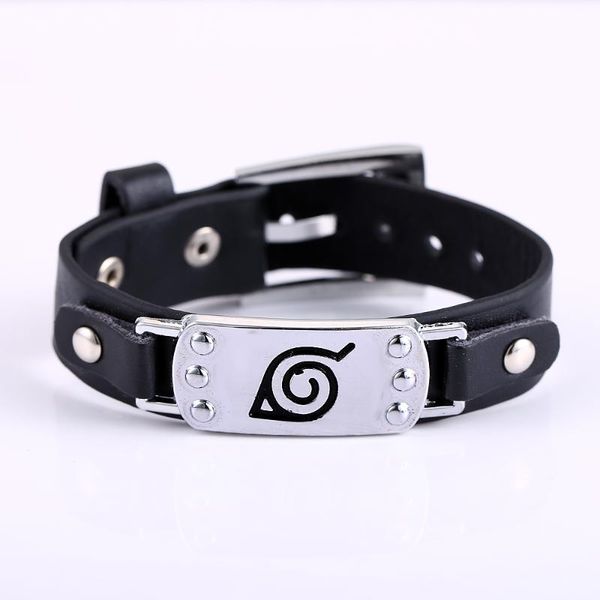 

anime naruto bracelets alloy silver punk leather bracelet men black bangles for women fashion jewelery bileklik pulsera hombre, Golden;silver