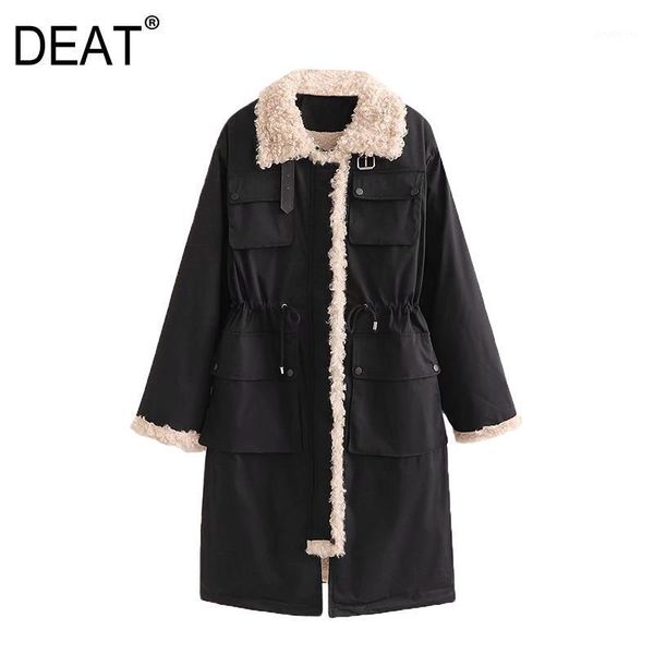 

deat] 2020 winter new fashion long sleeve turn-down collar zipper thickening keep warm solid color loose women coat 13a4251, Black