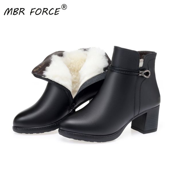 

mbr force 2020 new fashion trend leather ankle boots elegant ladies women warm wool lining shoes woman boots snow boots winter 1026, Black