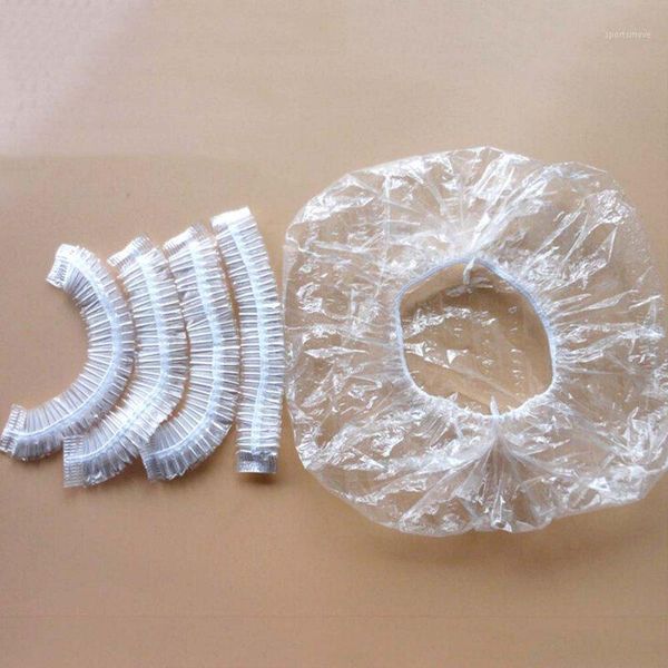 

shower caps 100pcs one-off disposable el bathing clear hair elastic hats 1