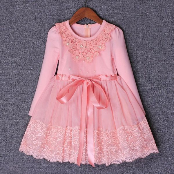 

2021 new 3-9years autumn flowers pearls girls clothing princess party birthday dovetail es girl costume kids pinkpurple ufhx, Red;yellow