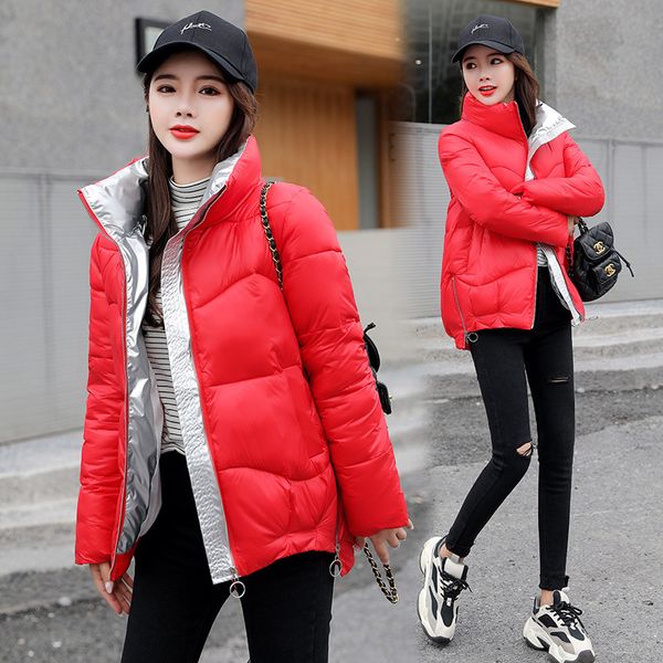 

2021 new female winter padded coat warm thick women jacket fashion stand collar short loose student down cotton parka mujer y508 ziwz, Black