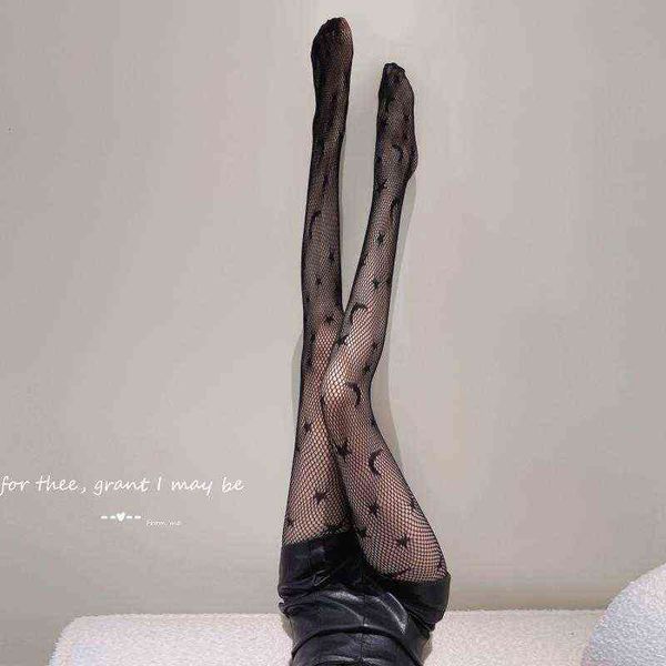 

socks black silk stockings autumn and winter star jacquard versatile pure dire thin hollow out personalized jk jumpsuit fishing net, Red;black