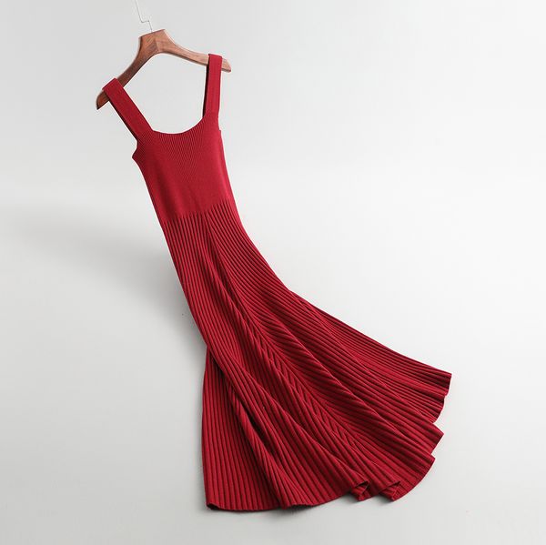 

2021 new spring sleeveless high stretch long elegant women pure color knitted maxi vestidos ti8n, Black;gray