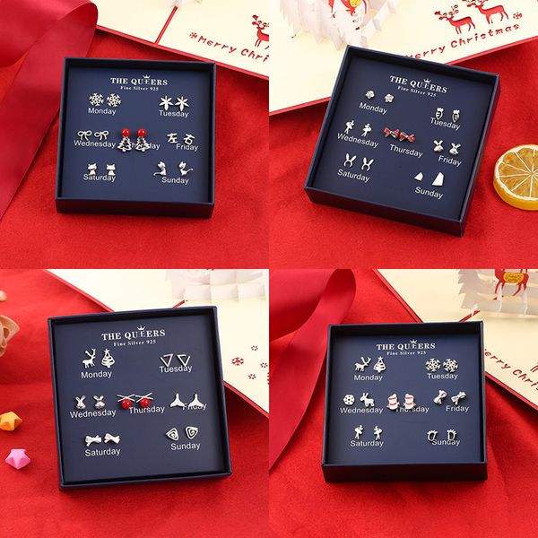 

925 silver needle christmas is a box of earrings for women's day, Golden