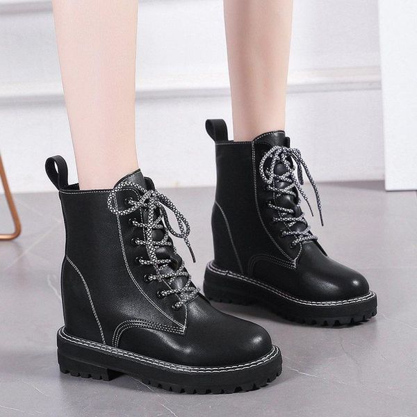 

2020 martin boots female women shoes black autumn white british style leather flat with ankle boots feminine motorcycle