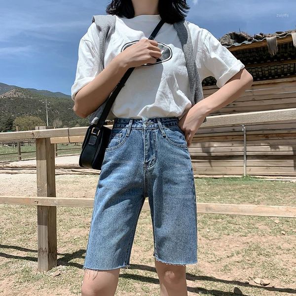 

blue boyfriend jeans for women summer new denim short jeans feminino korean knee plus size high waist straight1