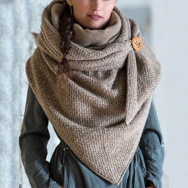 

women winter thicken warm large shawl wrap contrast color polka dot printing soft button scarf windproof triangle bib, Blue;gray