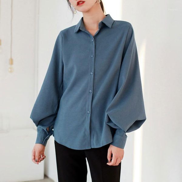 

black shirt female long sleeve korean edition spring autumn new loose fitting student chiffon shirt office lady basic blue1, White
