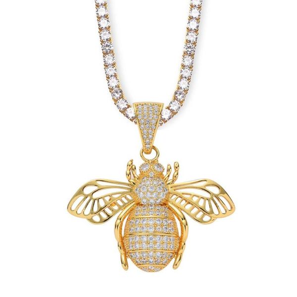 

new fashion women brass cz bee pendants 3mm/4mm/5mm tennis chain necklace party gift hip hop jewelry rap bling bling gift, Silver
