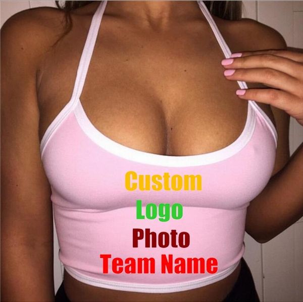 

summer halter backless night club women caims tanks crop custom logo p text printed strap female t shirts tees, White