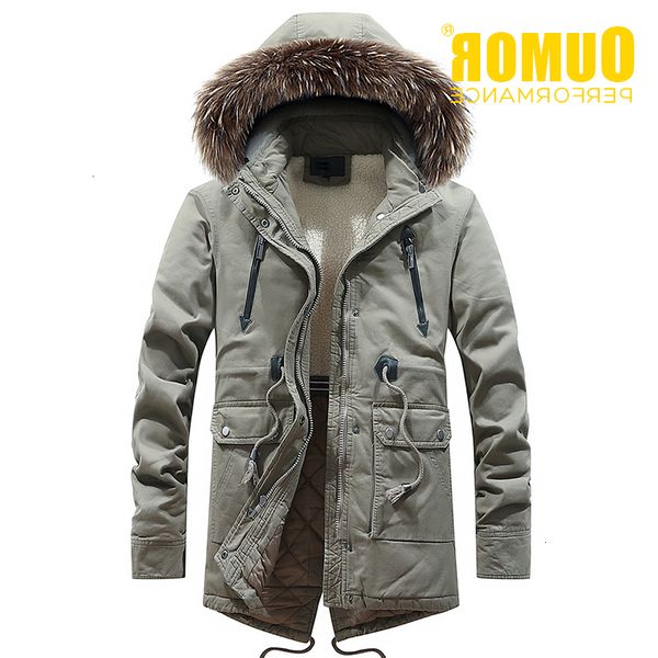 

oumor 2019 winter casual long fur collar hooded fleece jacket brand outfit fashion warm thick pocket parkas men