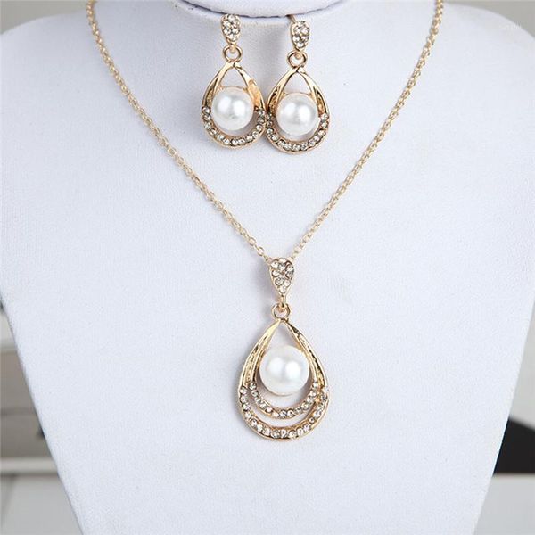 

fashion crystal drop pearl pendant necklace earring jewelry set bride wedding party jewelry sets christmas gift1, Silver