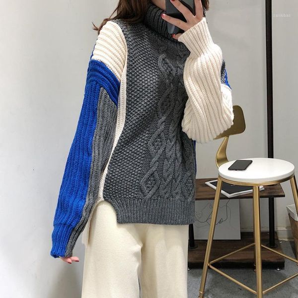 

tvvovvin 2019 autumn winter turtleneck collar hit colors knitting pullovers streetwear sweater women fashion x7951, White;black