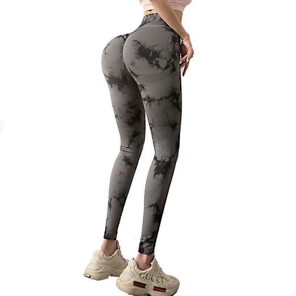 

tie-dyed yoga pants women high waist hip sports running yoga leggings fitness pants tight trousers squat proof workout slim fit, White;red