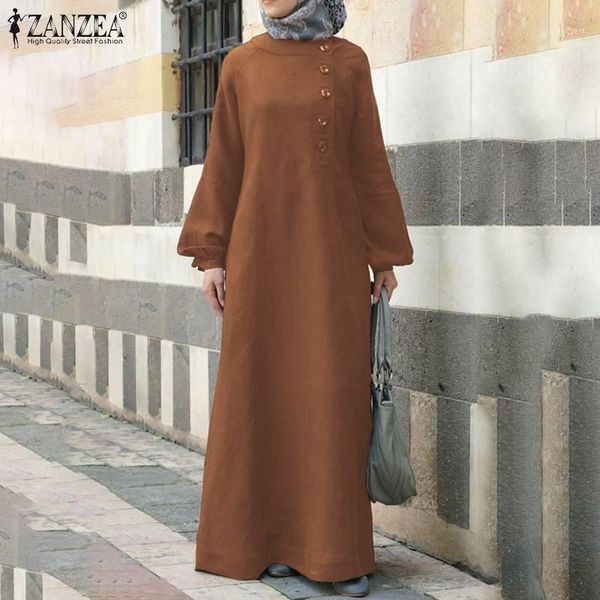 

casual dresses zanzea women's autumn muslim dress long sleeve vestidos female solid sundress loose button maxi robe femme plus size 5xl, Black;gray