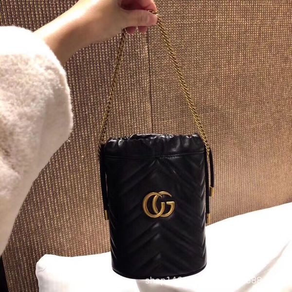 

new women's mini drawstring solid chain bucket bag in autumn and winter of 2019