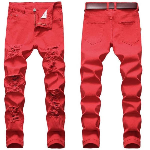 

men's jeans stretch bike fashion ripped straight leg 2021 spring men street punk, Blue