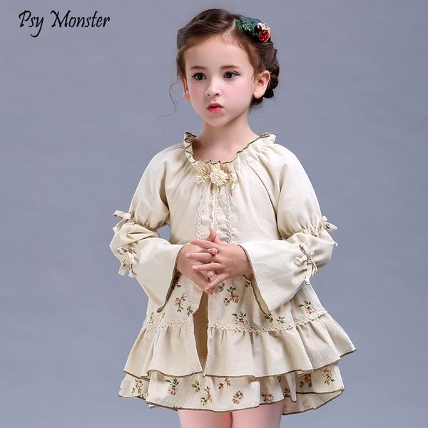 

girls party retro dress children's spring autumn new floral princess dress big girls long sleeve retro dresses y200102, Red;yellow