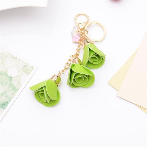 

leather camellia flower keychain bag pendant car key ring for women bag charm trinket accessory key ring holder eh879 h jllaks