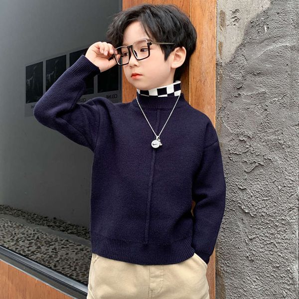 

boys' 2020 new middle winter school pullover foreign sle children's high neck thickened bottomed sweater 7tqx jszc, Blue