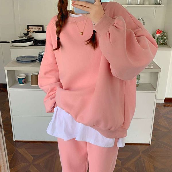 

net red age reducing foreign style suit women's autumn / winter 2020 new plush sportswear and leggings sports pants 2-piece set, Black