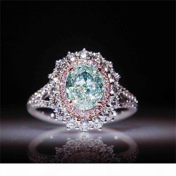 

fashion selling new pink crystal diamond ring female mosaic green z jewelry, Silver
