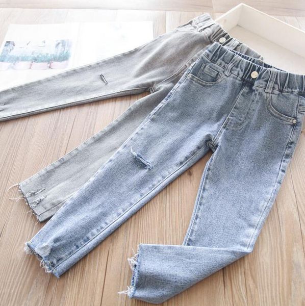 

2021 new arrival girls denim holes long pants spring fashion girls jean pants 2-7 years yl165, Blue
