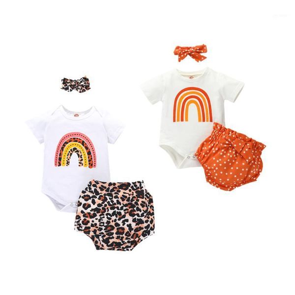 

girl clothes set 2020 summer 0-24m baby toddler infant newborn short sleeve rainbow bodysuit shorts clothing outfits casual cute1, White