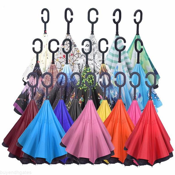 

c-hand windproof reverse double layer inverted umbrella inside out self stand windproof umbrella 35 design a295