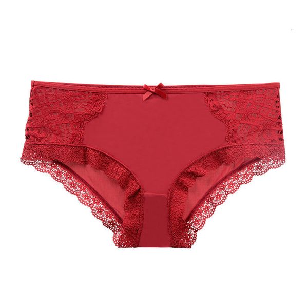 

autumn and winter new year end red festive women's low waist lace splicing triangle underwear, Black;pink