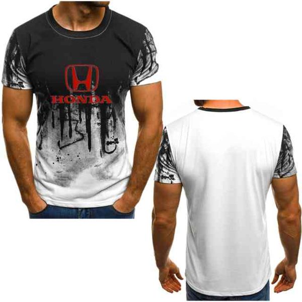 

2021 summer new honda print t-shirt ink painting short sleeve casual fashion o-neck men's asian size, White;black