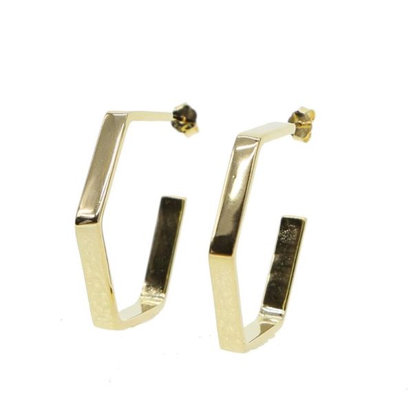 

35mm big hexagon hoops plain fine 925 silver hoop geometric european women lady elegant simple classic earring 925 hoop style, Golden;silver