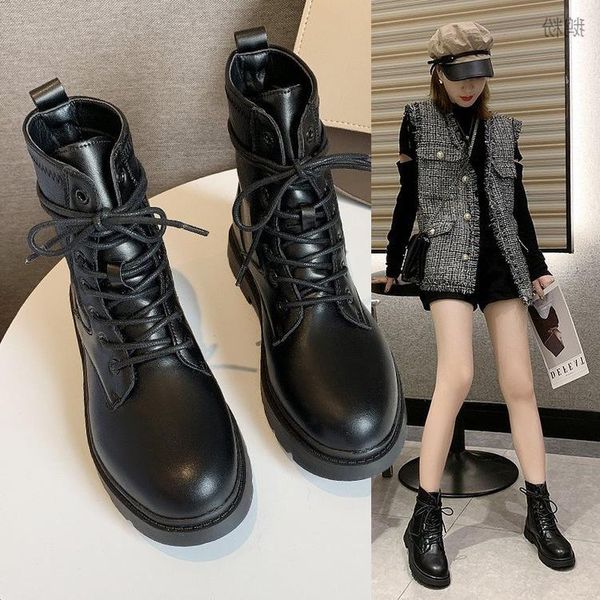 

мартин сапоги женские 2020 года осенью и зима новый британский стиль дикий квадратный каблук короткие сапоги женские начало мотоцикла, Black