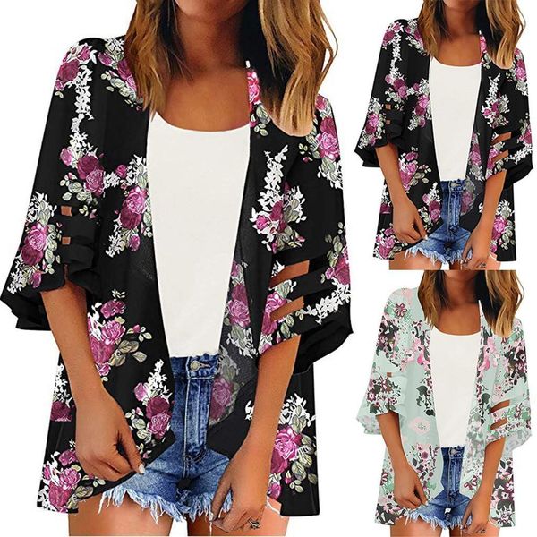 

2019 kimono summer blouse women elegant chiffon casual new fashion print shirt pullover blusas femme loose 5.22, White