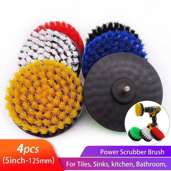 

5inch 4pcs electric drill brush kit power scrubber cleaning brush for shower bathroom car leather plastic nylon brushes set q bbykru