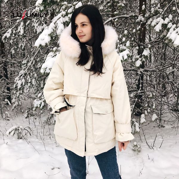 

lusumily new arrivals extra large fur hooded winter white down jacket women -20 degree thicken parkas warm sash tie up snow coat t200116, Black