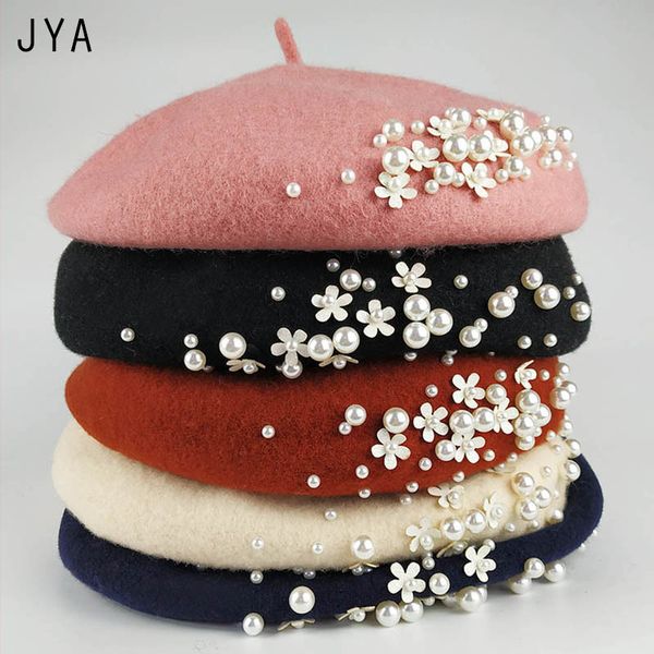 

knit 98% pure wool felt beret for women girls elegant female beret british style winter hat solid color wholesale 201026, Blue;gray