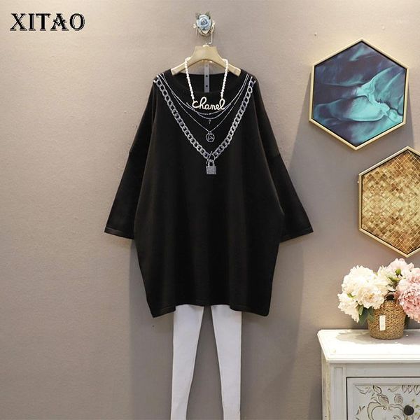 

xitao elegant diamonds dress fashion new pleated hem pullover full sleeve small fresh 2020 autumn minority loose dress zp26021, Black;gray