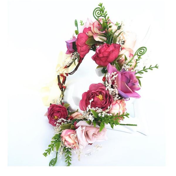 

wholesale rose flower headband wreath kids party floral garlands adjustable festival flower crown women wedding hair acc qylquu