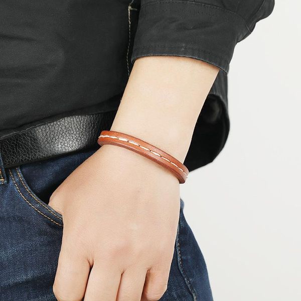 

tennis genuine leather men's bracelet punk magnet buckle charms bracelets for women jewelry wrap wristband 22cm gifts, Golden;silver
